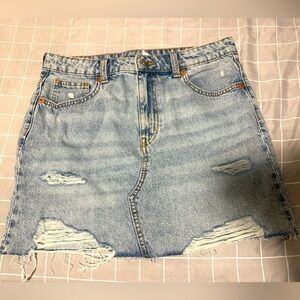 Distressed Blue Denim Mini Skirt